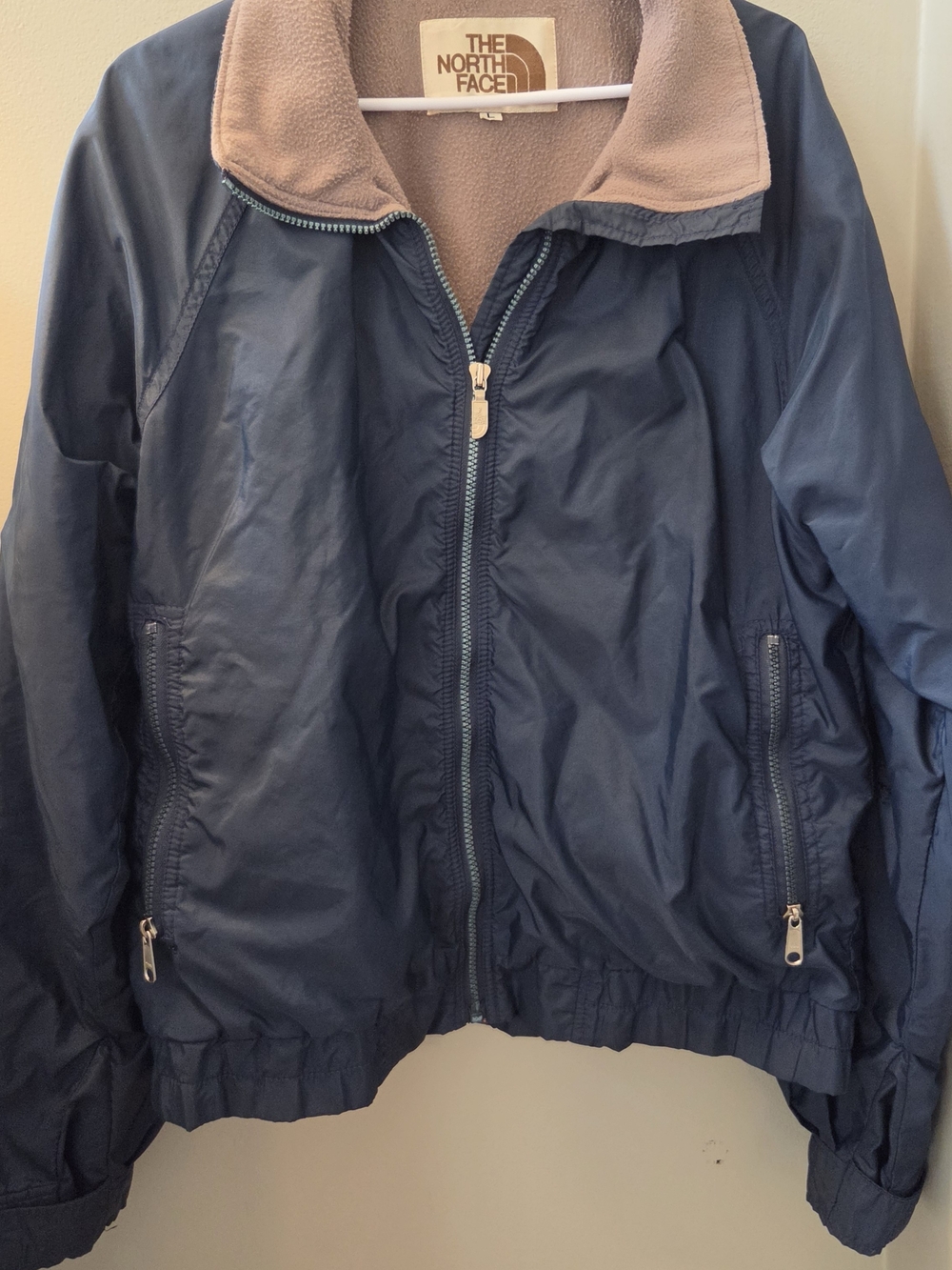 Vintage The North Face Navy Blue Zip-Up Bomber Jacket 80's Large